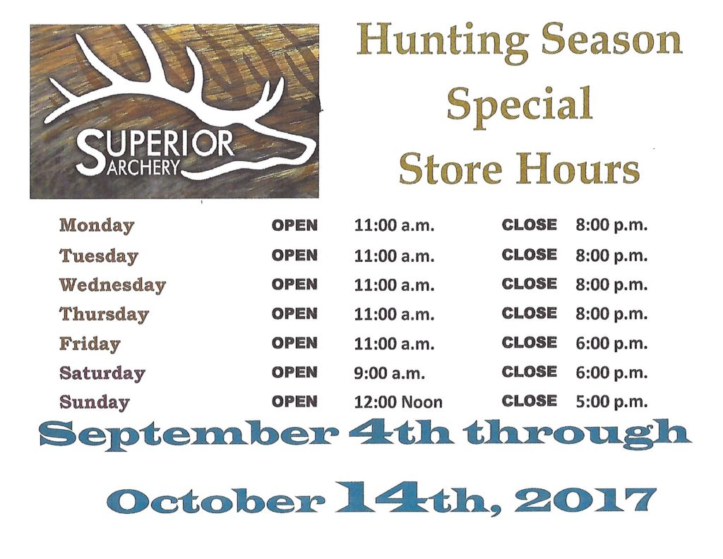 NEW Archery Season Hunting Hours Superior Archery